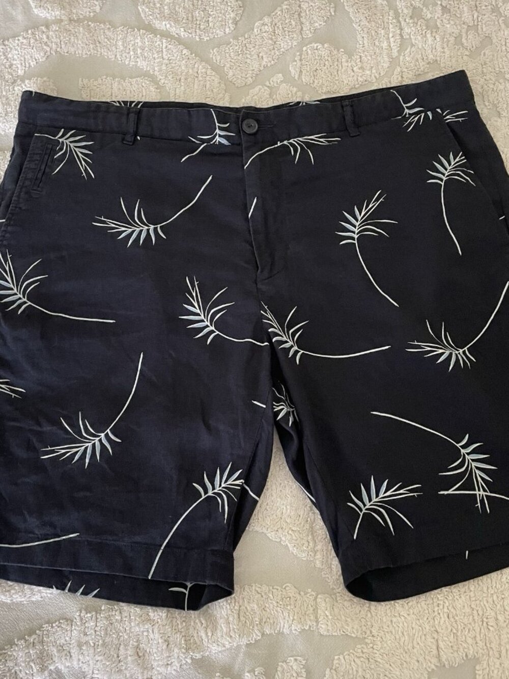 Vince Men’s Shorts Linen/Viscose Navy Blue Drawstring Slim Fit Griffith Size 38